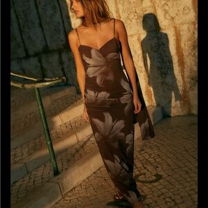 Zara Brown and Gray Floral Maxi Dress